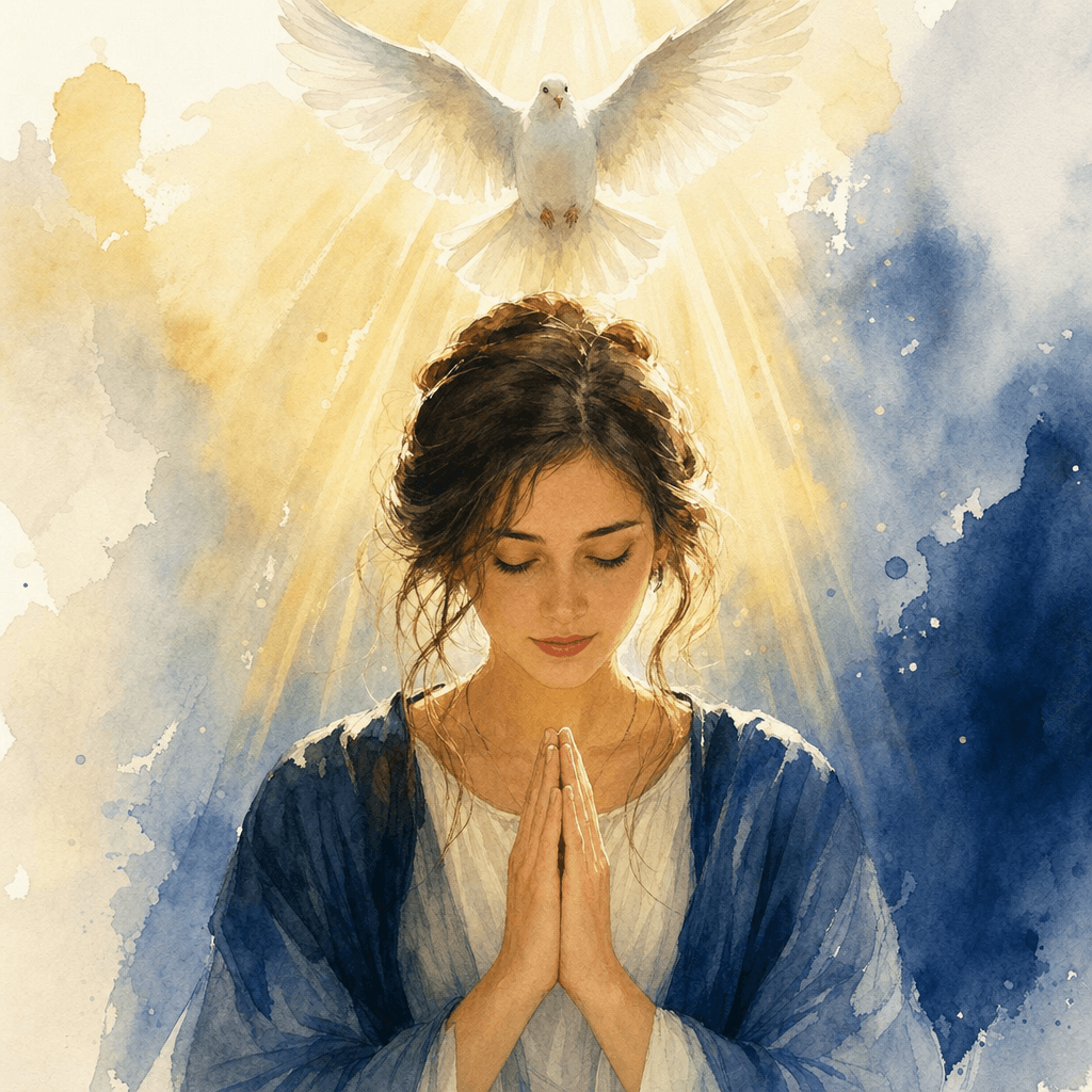 Illustration de l'Esprit Saint et d'une croix lumineuse